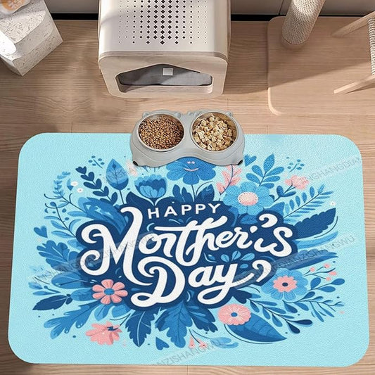 Pet Feeding Mat for Floors Waterproof Dog Mat for Food and Water Happy Mother's Day Floral Gift Mom Cv Absorbent Quick Dry Non Slip Mats Cat Bowls 24x16In