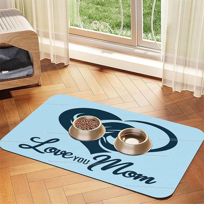 Pet Feeding Mat Happy Mother's Day Floral Gift for Mom Hw Dog Food Mat for Food Water No Stains Quick Dry Dispenser Cat Bowl Mats Messy Drinkers 24x16In