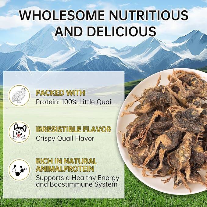 Freeze Dried Quail Cat Dog Treats - Single Ingredient Pet Treats,Natural High-Protein Training Snacks,Grain-Free (3.5oz)