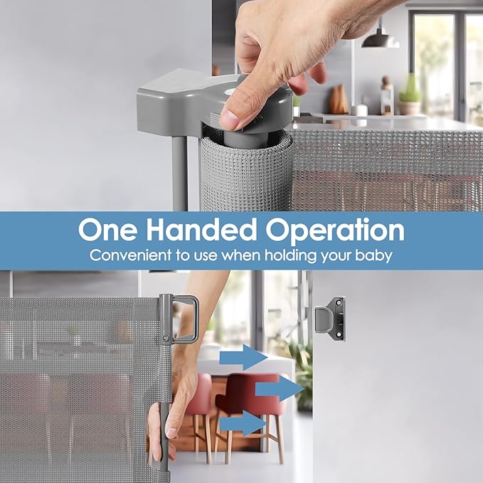 Reinforced 100” Wide Retractable Baby Gates with Support Rods, Upgrade Extra Long Dog Gate for Doorways, Reinforced Retractable Pet Gate to Prevent Crawling Through, Mesh Gate for Kids and Pets (Gray)