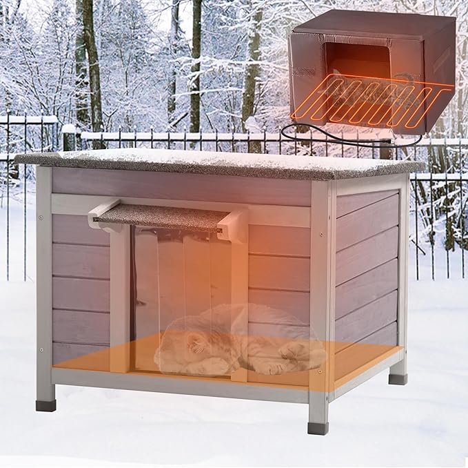 GUTINNEEN Heated Cat House for Outside, Outdoor Cat House Insulated with Heating Blanket, Bite-Resistant Wire, Weatherproof Feral Cat Shelter for Winter
