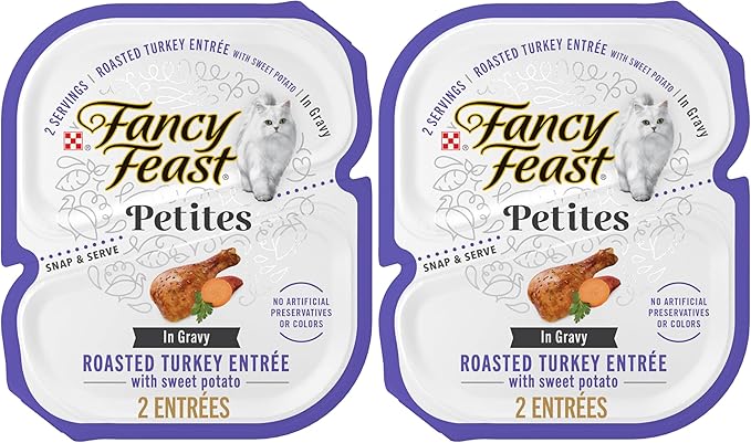 Fancy Feast Purina Petites with Roasted Turkey Entrée with Sweet Potato in Gravy Gourmet Wet Cat Food - 2.8 oz. Tubs,(Pack of 24)