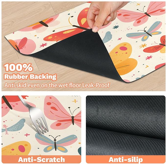 Watercolor Butterfly Dog Food Mat for Floors Absorbent, Quick Dry Water Dispenser Mat for Food, Water, Pet Supplies 12" x 20", Colorful Animal