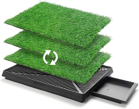 25" x 20" Dog Grass Pad with Tray, 3PCS Washable Artificial Grass Pee Pads for Indoor Dog Potty, Portable Reusable Pet Toilet for Small/Medium Dogs, 3-Layer System