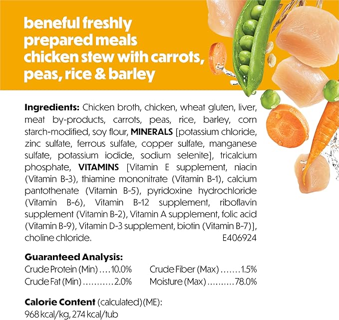 Purina Beneful Wet Dog Food Freshly Prepared Meals Chicken Stew with Rice, Carrots, Peas, and Barley - (Pack of 8) 10 oz. Tubs