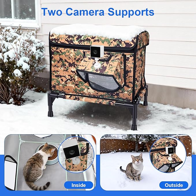 Elevated Heated Outdoor Cat House - 100% Weatherproof Insulated Outdoor Cat Shelter with Safe Escape Door & Removable Heating Pad, Warm Heated Cat House for Outside Stray/Feral/Barn Cat