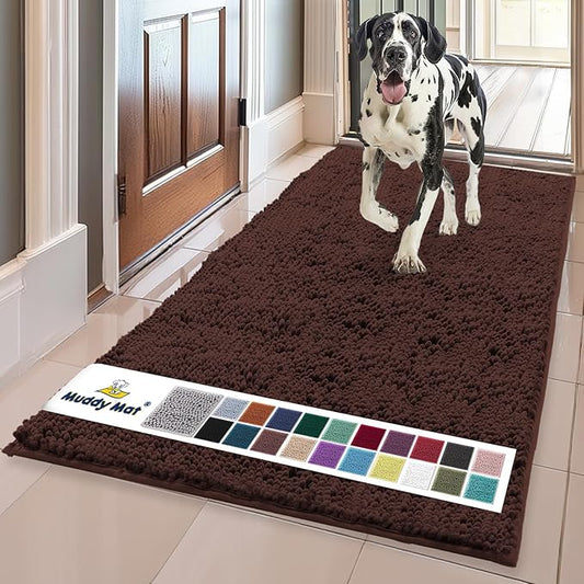 Muddy Mat® | Super Absorbent Door Mat Indoor, Microfiber Quick Dry Chenille Entryway Rug, Non-Slip Front Door Mat, Indoor Mats for Entryway, Machine Washable Pet Rug, Brown 24"x96"