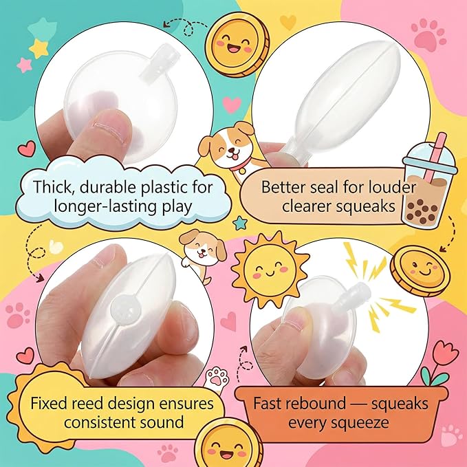 Xindojuz 15 PCS 50mm Replacement Squeakers for Dog Toys, Plastic Toy Noise Maker Plush Toy Repair Reed Insert Airbag Replacement for Pet Supply Dog Cat Toys Repairing (Round)