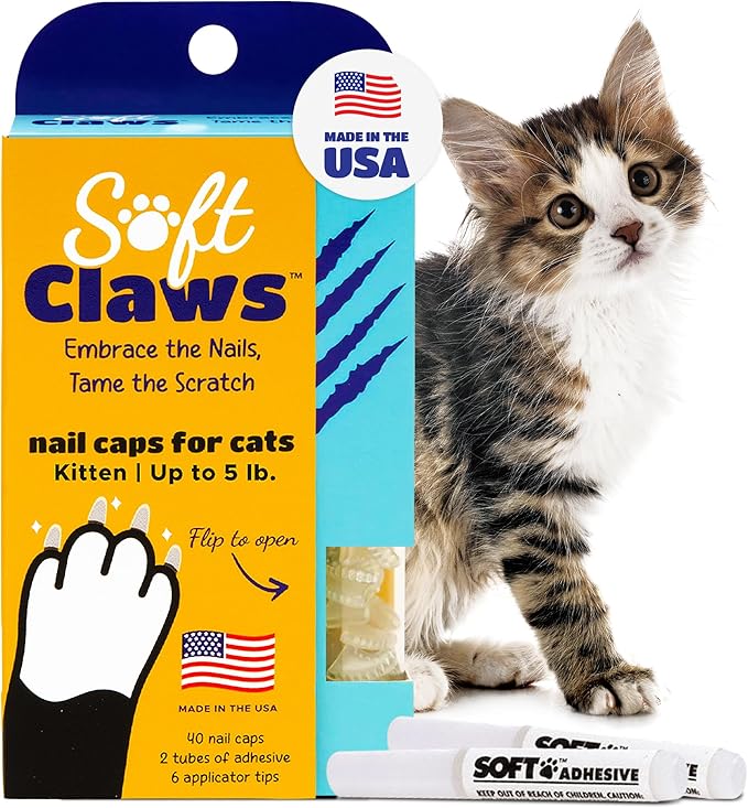 Soft Claws Cat Nail Caps for Kitten – 40 Clear Caps | Veterinarian-Developed | Protects Furniture & Skin – Easy to Apply, Long-Lasting Anti-Scratch Cat Claw Covers