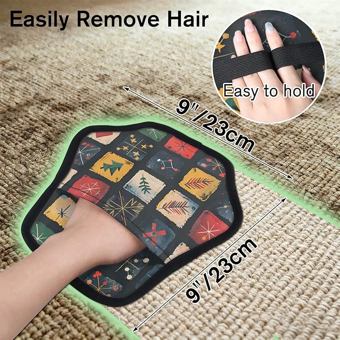 Creative Square Pattern Electrostatic Pet Hair Removal Glove for Cats & Dogs - Reusable Grooming Mitt for Couch, Carpet, Car Seat & Laundry - Large 9x9 Inch