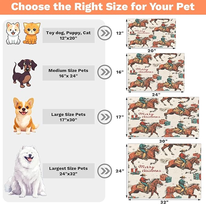 Western Cowboy Dog Food Mat for Floors Absorbent, Quick Dry Water Dispenser Mat for Food, Water, Pet Supplies 17" x 30", Merry Christmas