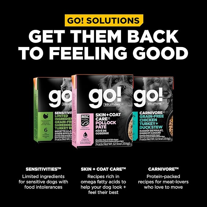 Go! Solutions Skin + Coat Care, Wet Dog Food, Pollock Pâté with Grains Sensitive Skin, 12.5 oz (Pack of 3)