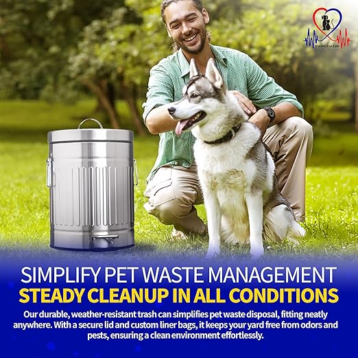 Pet Fit For Life - Steel Trash Can with Lid, Steel Galvanized Trash Can, Step Foot Pedal, Plastic Inner Lining, Custom Liner Bags, Weather-Resistant Outdoor Bin for Yard, 16" Tall, 12L/3.2 Gallons