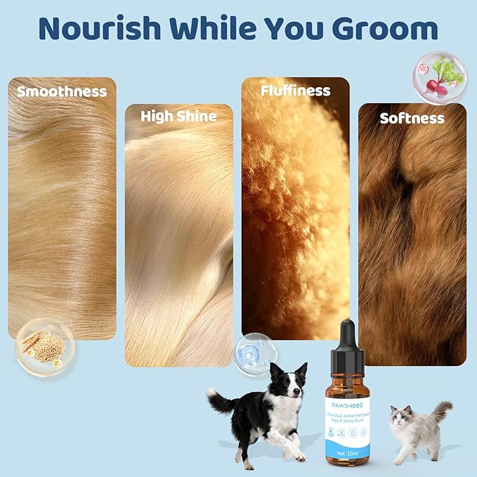 2Pcs Waterless No-Rinse Pet Shampoo Essence for Dogs & Cats, Concentrated Deodorizing Formula Neutralizes Odors & Hydrates Coat with Pomegranate Scent, for Steam Brush,0.34 oz*2