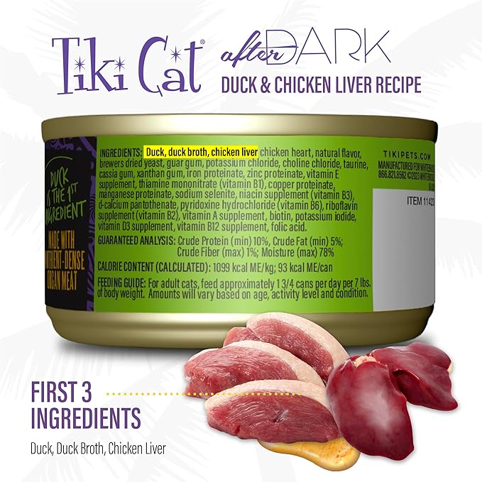 Tiki Cat After Dark Soft Pate, Duck & Chicken Liver, High-Protein, Wet Cat Food for Adult Cats, 3 oz. Can (12 Count)