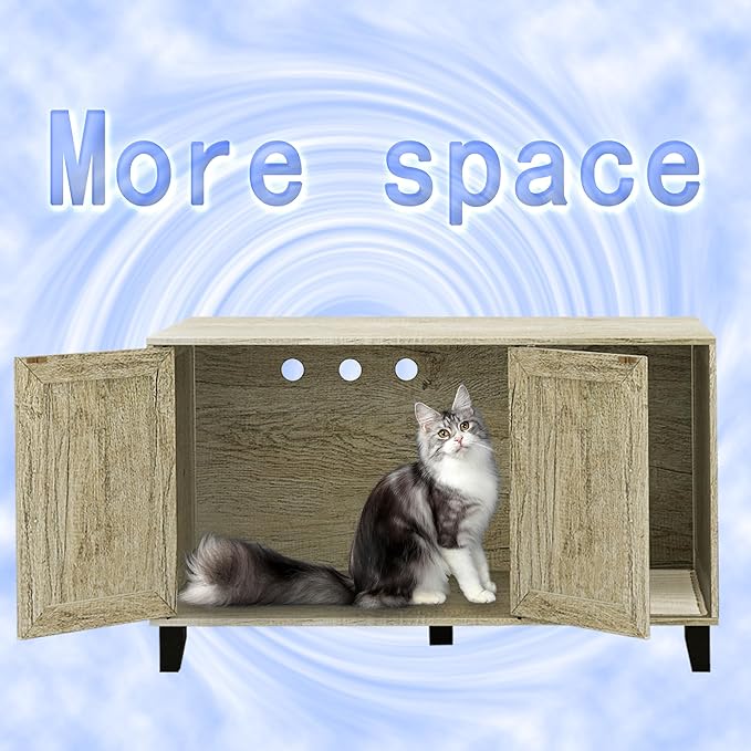 TaoHFE Hidden Cat Litter Box Enclosure Furniture with Cats Scratch Pad Farmhouse Enclosed Cat Litter Boxes Cabinet Furniture with Doors Wooden Indoor Cats Box House,Oak