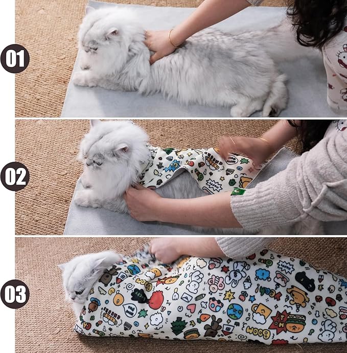 Cat Wrap for Cutting Nails Self-Adhesive Cat Grooming Wrap Cat Nail Clipper Hammock Soft Cat Restraint Bag for Nail Clipping Cat Grooming Supplies (L 17.5 in)