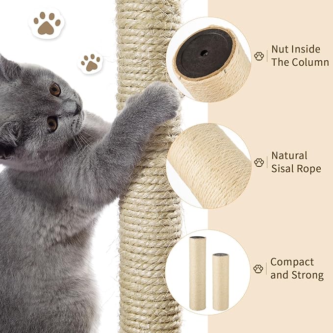 2 Root Cat Scratching Post Replacement 15.75x3.54 Cat Tree Scratch Post Replacement Natural Sisal Pole Cat Scratch Post Refill Pole Part with M8 Screws for Kitten Tree Tower Cat Furniture Accessories