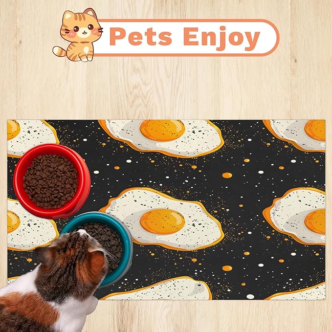 Cute Egg Dog Food Mat for Floors Absorbent Dog Bowl Mat for Food and Water Dispenser Quick Dry Cat Food Placemat Pet Supplies 24" x 32", Egg Print