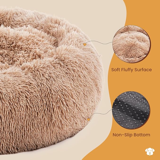 NEWBULIG 30.7x30.7 Inch Dog Bed Large Sized Dog, Donut Shape Cat Beds for Indoor Cats with Washable, Anti-Slip, Faux Fur