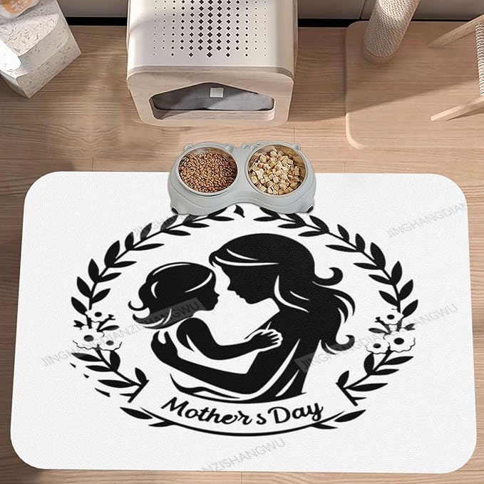 Dog Food Mat Dog Mat for Food and Water 24x16In Happy Mother's Day Floral Gift Mom Bn No Stains Cat Pet Feeding Mats Water Bowl for Messy Drinkers