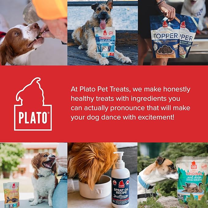 Plato Pet Treats Dog Food Toppers - Air-Dried Dog Food Toppers for Dry Food - with Collagen to Support Skin and Coat Health - Beef and Collagen Recipe 12oz