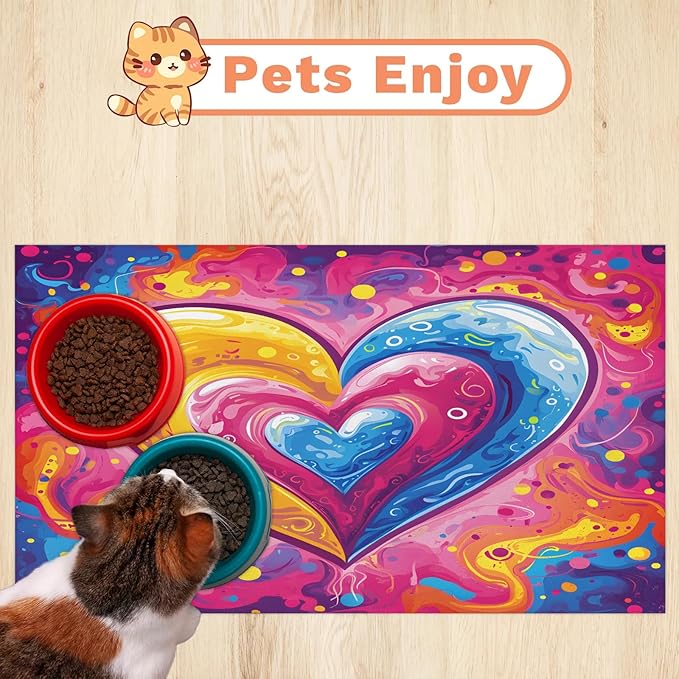 Love Dog Food Mat for Floors Absorbent, Quick Dry Water Dispenser Mat for Food, Water, Pet Supplies 17" x 30", Valentines