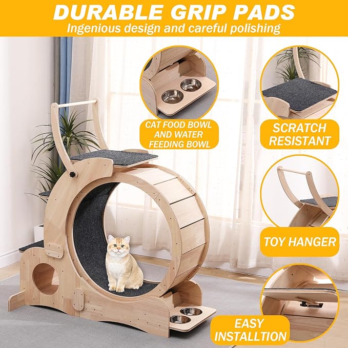 Cat Wheel 7-in-1 Upgraded Exercise Treadmill for Indoor Cats，Cat Treadmill with Silent Running Wheel, Cat Tunnel, Cat Wheels for Indoor Cats, Perfect Cat Jym & Toy for Endless Fun & Fitness