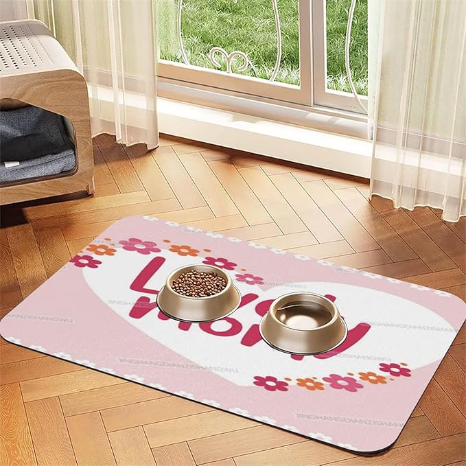 Pet Feeding Mat Happy Mother's Day Floral Gift Mom K Dog Food Mat for Food Water No Stains Quick Dry Dispenser Cat Bowl Mats for Messy Drinkers 24x16In