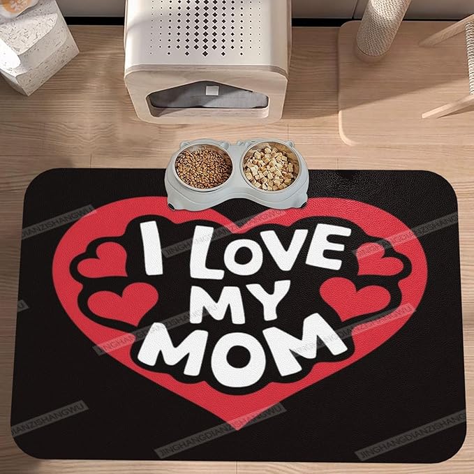 Pet Feeding Mat Happy Mother's Day Floral Gift for Mom Ij Dog Food Mat for Food Water No Stains Quick Dry Dispenser Cat Bowl Mats Messy Drinkers 24x16In