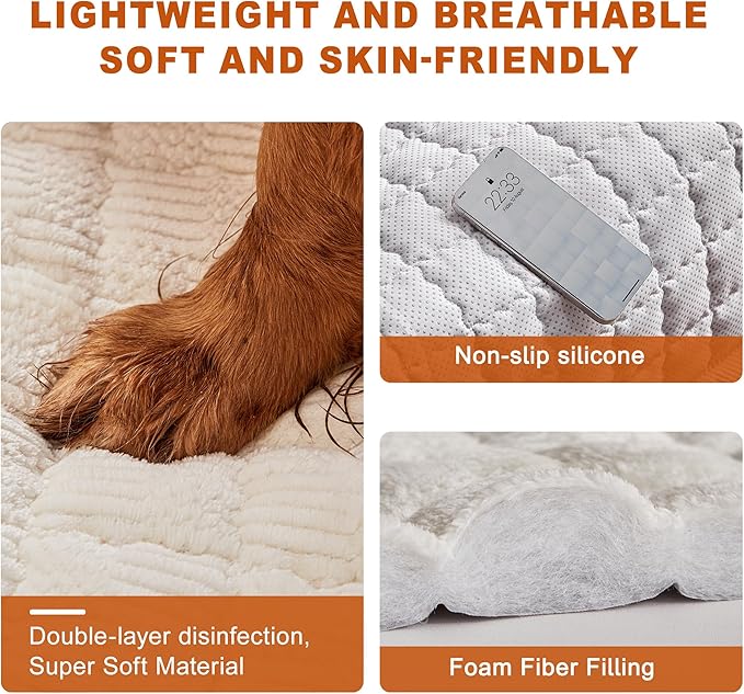 Couch Cover for Dogs Washable,Anti-Slip Back Cat Mat Pet Pad Blanket for Furniture Protector,Fuzzy Pet Sofa Cover for 3 Cushion Couch Sofa Pets Friendly (Ivory, 1pc/36"x80"/Seat Cover)
