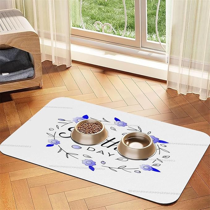 Dog Food Mat Happy Mother's Day Floral Gift for Mom Jb Absorbent Water Bowl Mats Cat Pet Feeding Placemats 18X12In