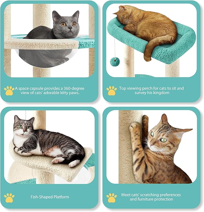 Yaheetech Cat Scratching Posts with Cat Bed, 35in Cat Scratcher with 2 Scratching Posts for Indoor Cats, Sisal Scratch Posts with Replaceable Ball for Kittens Adults Cats