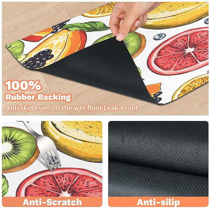 Summer Fruit Dog Food Mat for Floors Absorbent Dog Bowl Mat for Food and Water Dispenser Quick Dry Cat Food Placemat Pet Supplies 16" x 24", Cute Tropical Fruit