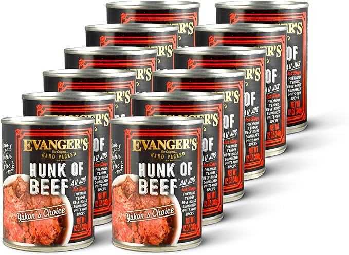 Evanger's Heritage Classics Hand Packed Hunk of Beef Dog Food – 12 Count, 12 oz Each – Tender Beef Roast Cooked in Own Juices – Grain & Gluten Free Wet Dog Food