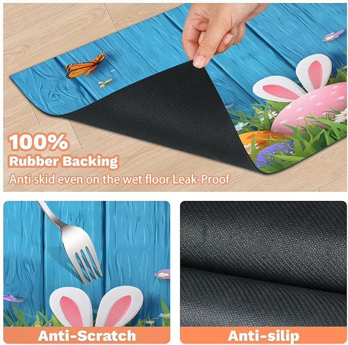 Happy Easter Dog Food Mat for Floors Absorbent Dog Bowl Mat for Food and Water Dispenser Quick Dry Cat Food Placemat Pet Supplies 17" x 30", Butterfly Daisy Flower