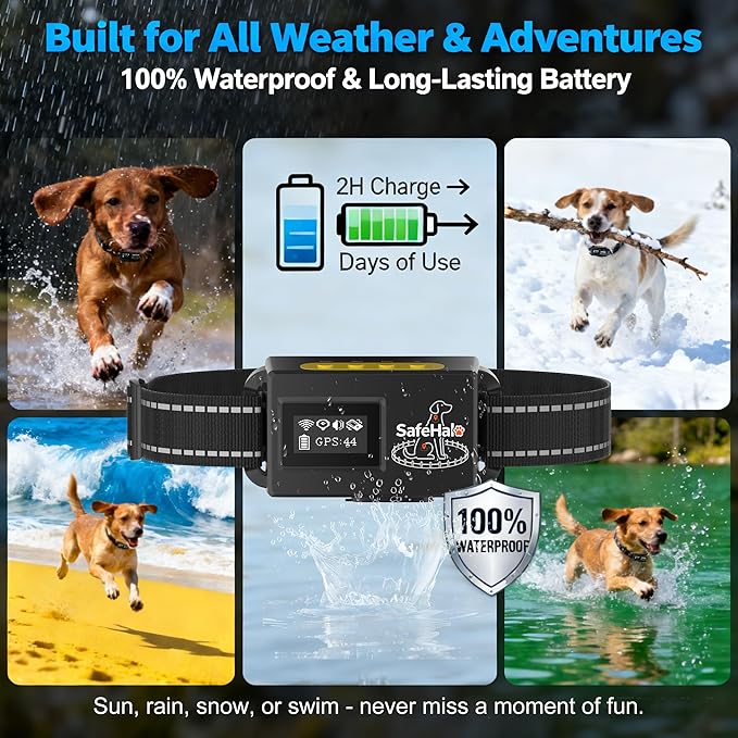 GPS Dog Fence for Dogs That Run-Wireless Invisible Fence with GPS+GLONASS+Galileo, Waterproof Pet Containment System, 48H Battery, Adjustable Range 65-3280 ft for Camping & No-Yard Use (Over 15 lbs)