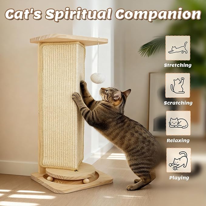 Couch Cat Corner Scratcher with Interactive Ball Toys for Cat, Replaceable Sisal Scratch Pad, Kitten Wall Scratcher for Couch, Wall Furniture Protector 25''