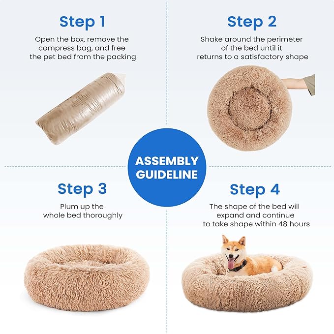 NEWBULIG 30.7x30.7 Inch Dog Bed Large Sized Dog, Donut Shape Cat Beds for Indoor Cats with Washable, Anti-Slip, Faux Fur