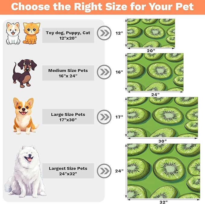 Kiwi Fruit Dog Food Mat for Floors Absorbent Dog Bowl Mat for Food and Water Dispenser Quick Dry Cat Food Placemat Pet Supplies 12" x 20", Cute Kiwi
