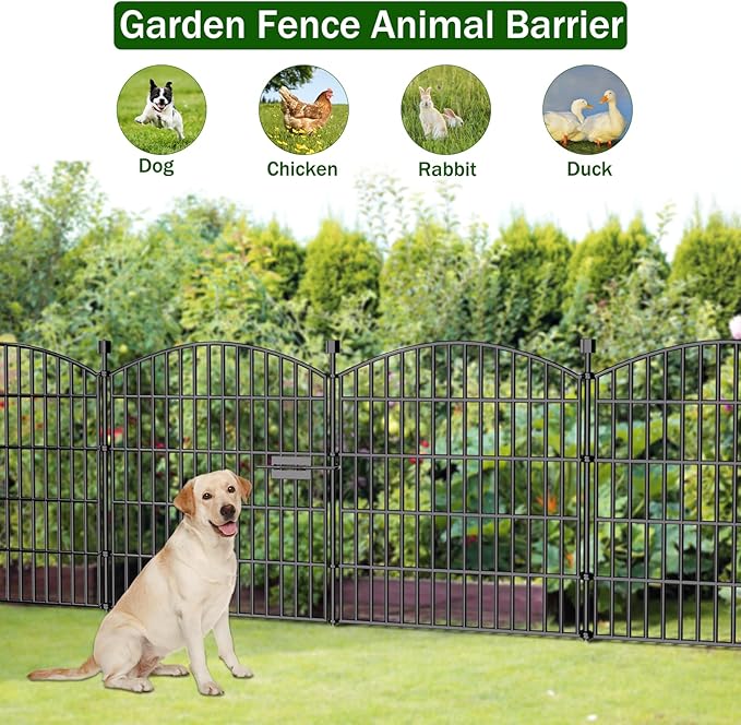 15 Panels Decorative Garden Fence with Gate - 32 in (H) x 35.4 ft (L) No Dig Dog Fence Outdoor for Yard, Rustproof Tall Garden Fencecing Panels, Animal Barrier Suitable for Yard Border, Patio