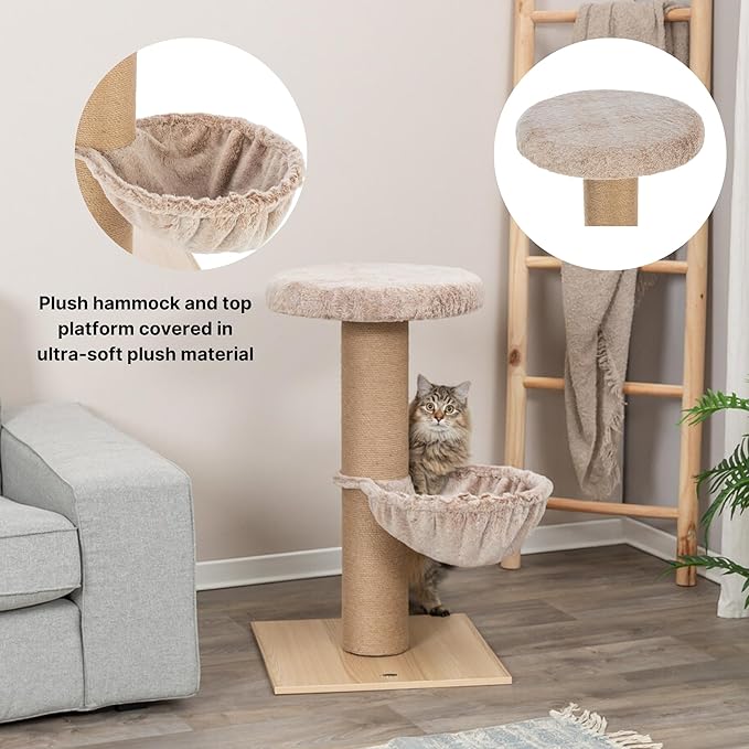 TRIXIE Mauricio Cat Tree – Cat Tower with Jute Posts, Cozy Bed & Large Platforms – Indoor Cat Furniture for Scratching & Climbing – Beige, 19.7" x 19.7" x 33.1"