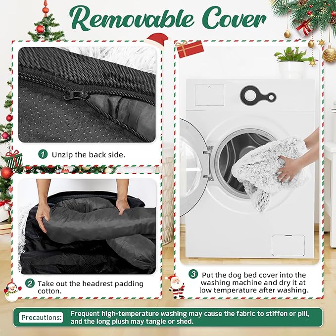 GGIB Calming Dog Bed Christmas Throw Blanket Fluffy Plush Dog Mat Furniture Protector Decoration Holiday Throw for Sofa Couch Cover for Large Medium Small Dogs Cats (Large, Light Grey)