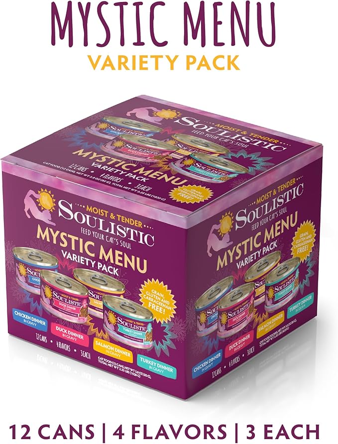 Soulistic Moist and Tender, Mystic Menu Variety Pack, 3oz Can, Pack of 12
