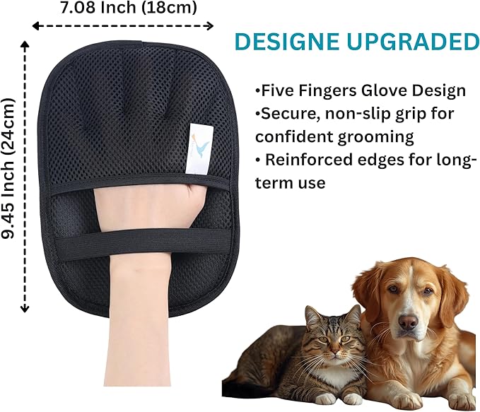 Upgraded Pet Hair Removal Glove – Electrostatic Five‑Finger Design for Effortless Dog & Cat Hair Removal on Couch, Carpet, Car Seats, Bedding & Laundry – Reusable & Washable