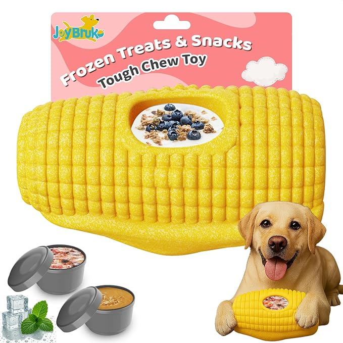 Enrichment Dog Treat Toys - Frozen Dog Treat Dispensing Chew Toy for Aggressive Chewers to Keep Them Busy, Ice Cream Holder Freeze Corn with Mold Cups, Fillable Cognitive Licking Toy