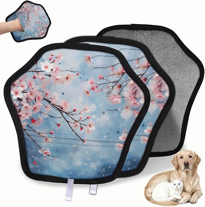 Blooming Cherry Flower Electrostatic Pet Hair Removal Glove for Cats & Dogs - Reusable Grooming Mitt for Couch, Carpet, Car Seat & Laundry - Large 9x9 Inch