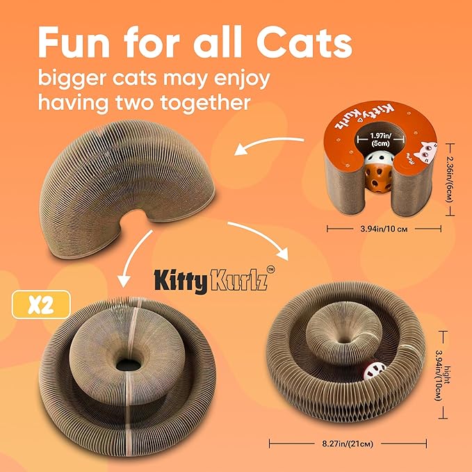 Kitty Kurlz - Kitty Kurlz Magnetic Toy & Reversible Cardboard Scratcher - Collapsible Ball Track with Bell - Durable Eco-Friendly Ring for Play, Chase & Scratch