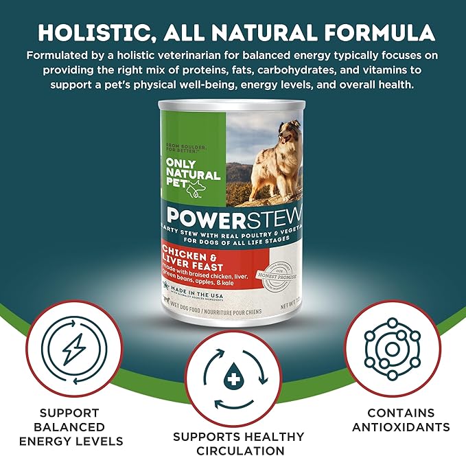 Only Natural Pet PowerStew Chicken and Liver Feast Wet Dog Food, Legume and Grain-Free with Savory Hydrating Broth and Vegetables, Complete Nutrition for All Life Stages, 12.5 oz Cans, Pack of 6 (C)