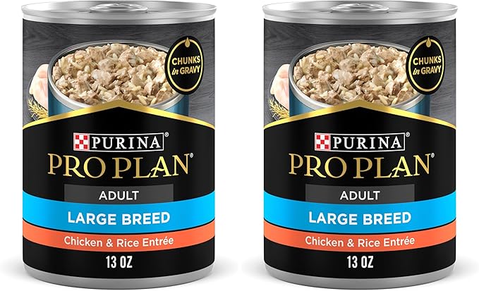 Purina Pro Plan Gravy Wet Dog Food for Large Dogs,Large Breed,Chicken and Rice Entrée - 13 oz. Cans,(Pack of 24)